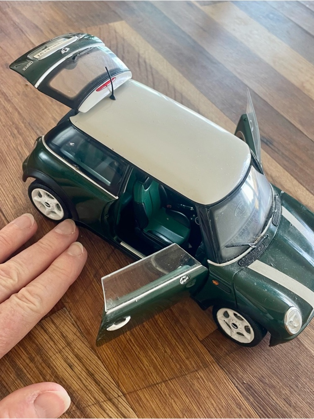 Green and White Mini Cooper Model Car - Decorative / Collectible